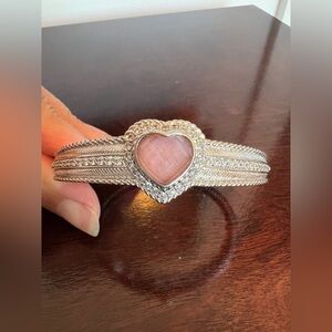 Judith Ripka sterling Silver cuff bangle Bracelet Pink Heart